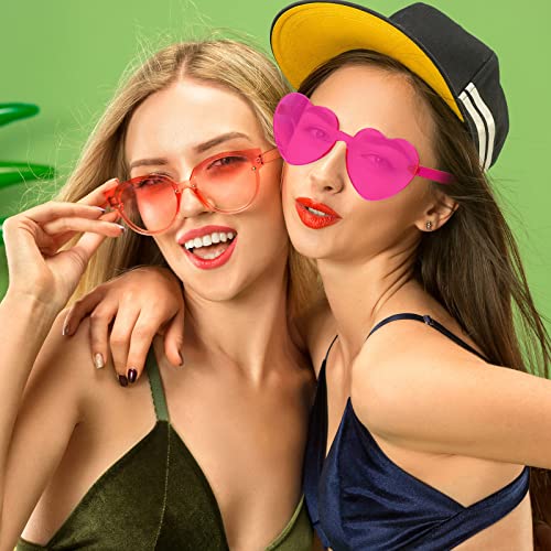 Maxdot Heart Shape Sunglasses Rimless Transparent Heart Glasses Colorful Party Favors (Rosy) #TOP5