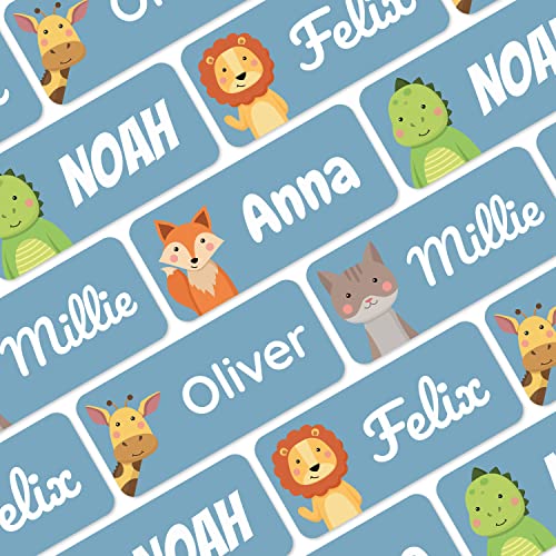 60 Stick on Name Labels for Clothes Kids - Personalised Name Tags for Clothes, School and Nursery - Waterproof and No-Iron Name Stickers for Kids