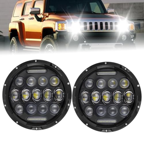 RXTSQI Upgraded 130W 6000K Xenon White Headlights,7 INCH Round Headlights Compatible with 2003 2004 2005 2006 2007 2008 2009 Hummer H2,DOT Approved, Hi/Lo Sealed Beam with White DRL,2PCS