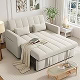 Nebuaegis Sleeper Sofa Bed,3-in-1 Convertible Pull Out Couch with Adjustable Backrest for Living Room,Loveseat Sofa Bed with Side Pockets,Easy Assembly,Beige,1 PCS