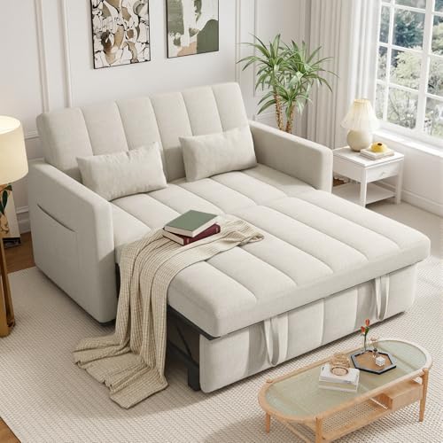 Image of Nebuaegis Sleeper Sofa Bed,3-in-1 Convertible Pull Out Couch with Adjustable Backrest for Living Room,Loveseat Sofa Bed with Side Pockets,Easy Assembly,Beige,1 PCS