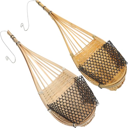 JOINPAYA Lot de 2 Paniers Suspendus en Bambou Tressé à la Main Supports pour Orchidées et Jardinières d'Extérieur Jardinière Murale Écologique en Bambou Naturel Décoration Terrasse et