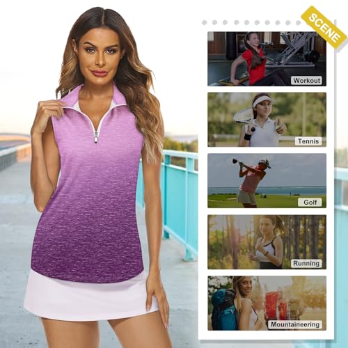 Image of Koscacy Women's Sleeveless Golf Tennis Polo Shirts Zip Up Dry Fit Workout Tank Tops Athletic Shirt