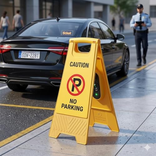 Image of AIR O MATIC NO Parking Caution Sign Board | ABS-Plastic Caution Standing Board (Yellow Sign Board - Big Size)