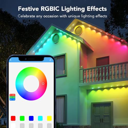 Image of 100FT Permanent Outdoor Lights - IP65 Waterproof RGB Eaves Lights with Smart App /Remote Control,for Christmas, All Holiday Party, Daily and Accent Lighting, House Roof and Garden Decoration