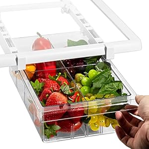 Sorbus Pull Out Fridge Drawer Organizer, for 0.6 Inch Thick Shelf, Adjustable Plastic Bathroom Organizer, 12-17 Inches, Refrigerator Storage Bin, Kitchen & Bathroom Storage (1 Pack)