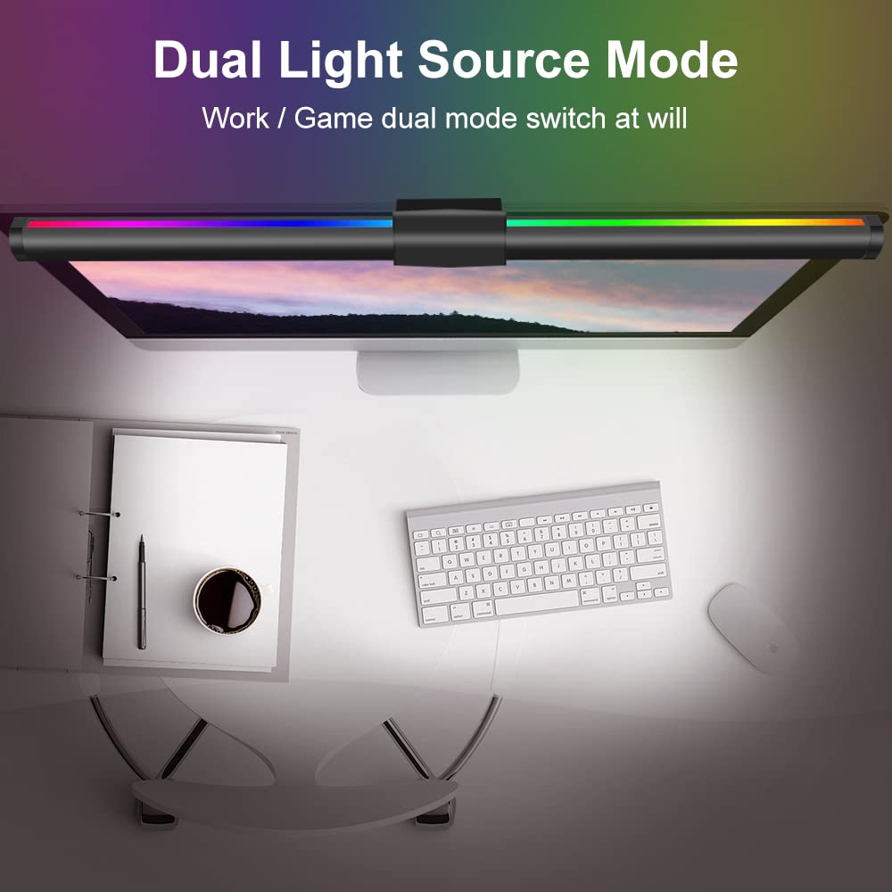PC Moniteur USB Monitor Light Bar 44CM Contrôle Tactile Barre de Lampe de Moniteur Double Light avec Lumière de Couleurs Températures Soins Oculaires avec 3 modes d'éclairage pour Office Home Gaming