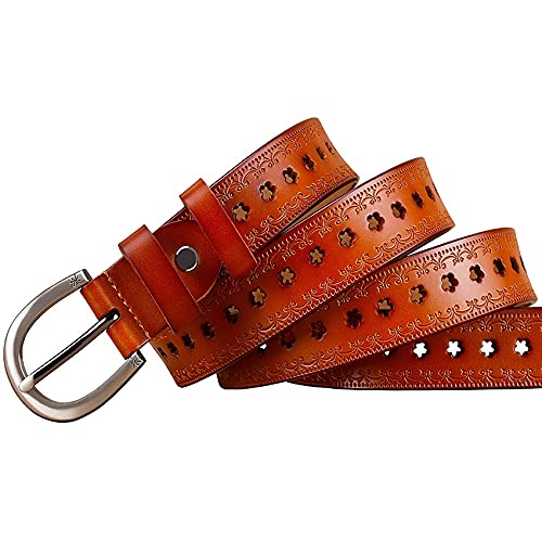 Ceinture en cuir de vachette véritable orange avec détails ciselés