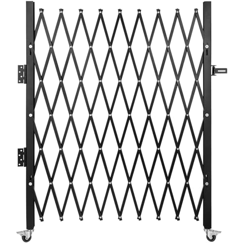 VEVOR Barrera de Seguridad Extensible Plegable Simple, 1,9 m H x 1,26 m L, Valla de Escalera de Acero, rodante a 360°, Barrera de Tijera o Puerta con Cadenas, para casa sótano de Garaje, Negro