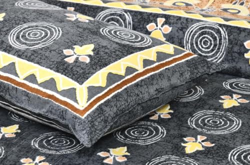 Image of Bedsheet for Double Bed King Size with 2 Pillow Covers | 240 TC 100% Cotton Rajasthani Sanganeri Jaipuri Printed Bed Sheet -108 * 108 Inches (Charcoal Boota)
