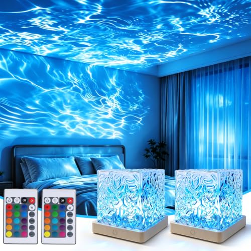 Image of 2 Pack Northern Lights Ocean Wave Projector Light, Galaxy Light Projector, 16 Colors Gradual Rotating Flame Water Ripple Ambient Night Light Non-Wood for Bedroom, Room Decor, Kids Room ((Plug-in))