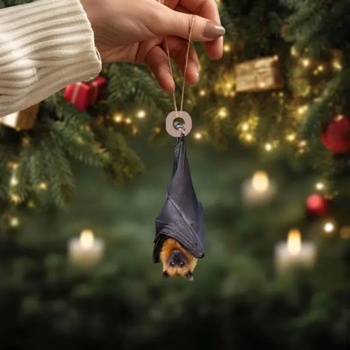 Bat Christmas Ornament, Hanging Bat Ornament for Tree, Realistic Upside-Down Bat Decor, Gothic Christmas Tree Hanging Ornament, Horror Bats Decoration for Xmas Trees & Holiday Party Decor (3PCS) - Image 3