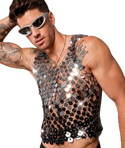 Débardeur disco pour homme idéal en discothèque et soirée déguisée à paillettes