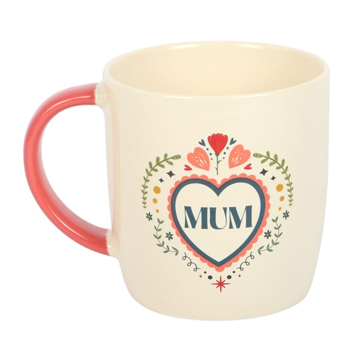 Mum Folk Heart Mug | 350ml Ceramic Cup with Folk-Style Heart Design | Microwave & Dishwasher Safe | Thoughtful Mother’s Day Gift