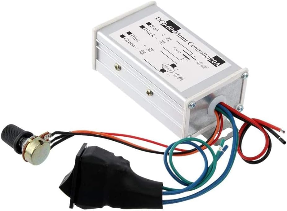 Motor Speed Controller DC 9V 12V 18V 24V 36V 50V 60V 20A Pulse Width Modulation Regulator 1200W Stepless Variable Speed Forward and Reverse Switch Pulsed Reverse Switch Pulse