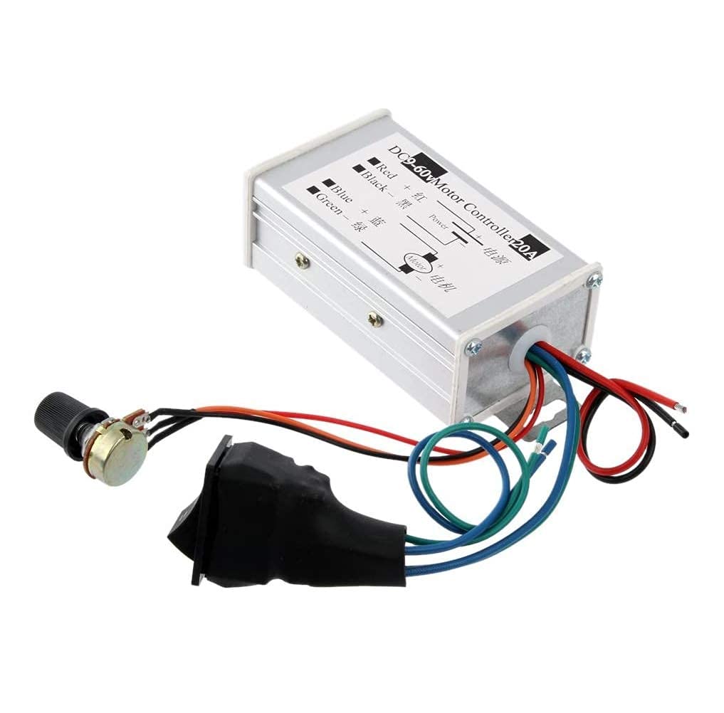 Motor Speed Controller DC 9V 12V 18V 24V 36V 50V 60V 20A Pulse Width Modulation Regulator 1200W Stepless Variable Speed Forward and Reverse Switch Pulsed Reverse Switch Pulse