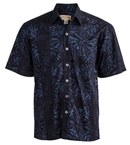 Hawaiian Short Sleeve Cotton Button-Down Batik Shirt for Men (Geometric Forest)