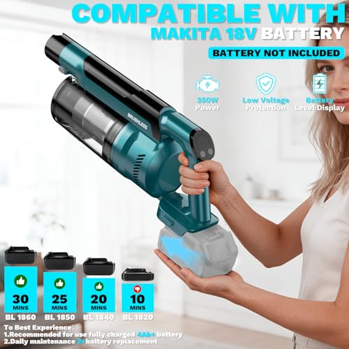 Image of Cordless Vacuum Cleaner compatible with Makita 18V Battery, 8-in-1 Stick Vacuum with Pet Brush, 35KPA Suction, 350W Brushless Motor, Smart Touchscreen, for Carpet Floor Car (Battery Not Included)