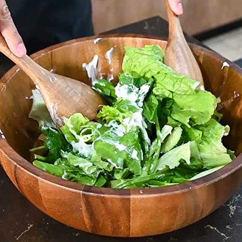 Bill.F Wooden Salad Bowl, 12'' Acacia Wood Salad Bowls Set Large Salad Mixing Bowl with Servers-3-Piece Big Salad Bowl Set by BF BILL.F SINCE 1983 - Image 4