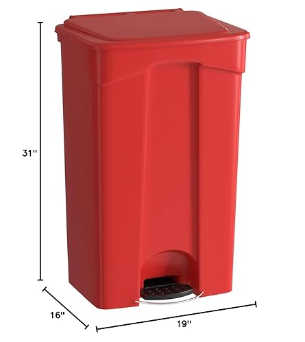 Miniatura 5 de Bote de basura rectangular con ruedas rojas de 32 galones para exteriores con tapa y accesorio de paso, eliminación manos libres para uso comercial