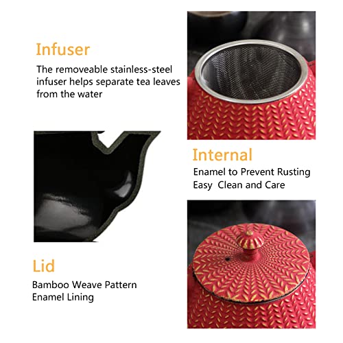 Cast Iron Tea Kettle For Stovetop Safe, Japanese Style Teapot Coated With Enameled Interior, Durable Cast Iron Teapot With Stainless Steel Infuser For Loose Tea (1000Ml/34Oz) #TOP2