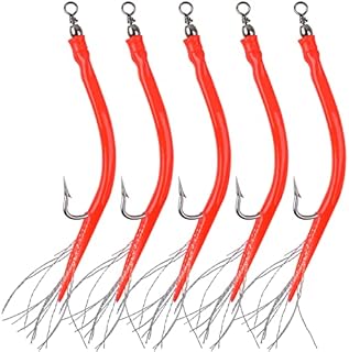 Striped Bass Trolling Tube Fishing Lure Saltwater Classic Fish Teaser Rig with Stainless Steel Hook Barrel Swivel for Cod Fishing Teaser Game Fish (Red, 7/0)