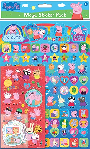 Paper Projects 01.70.22.031 Peppa Pig and Friends Mega Pack | Tres tipos de pegatinas (alrededor de 150 en total) | Reutilizables en superficies no porosas, azul/rojo, 29,7 cm x 21 cm