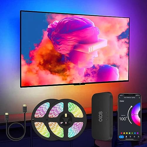 Okos Smart WiFi TV LED Backlights, LED Strip Lights with HDMI Sync Box, RGB-IC LED Light Strip for 30-65 inch TVs PC, Screen & Music Sync and APP Control, Compatible with Alexa & Google Assistant