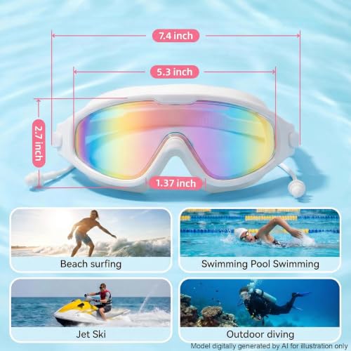 Image of Swim Goggles for Kids 6-12, Wide View Anti-Fog UV Protection No Leaking,Boys Girls Youth Swimming Goggles