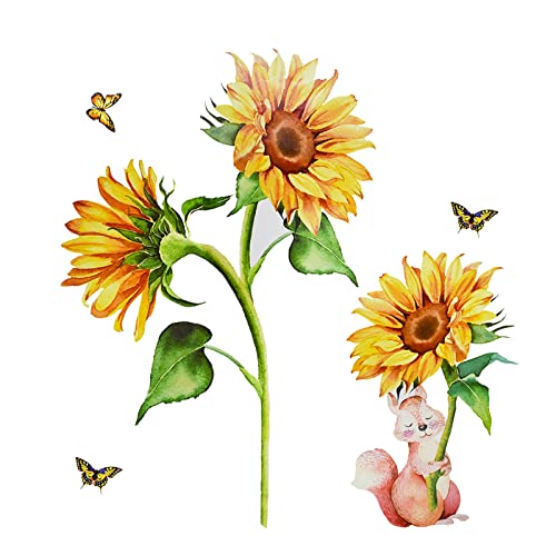 Vinilo Decorativo Pared Girasol y Ardilla 72x80 cm Amarillo miniatura 1