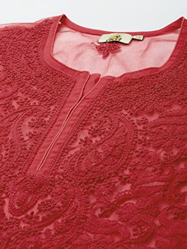 Image of Ada Women's Georgette Regular Fit Chikankari Hand Embroidered Lucknowi Short Top Kurti with Slip A211683