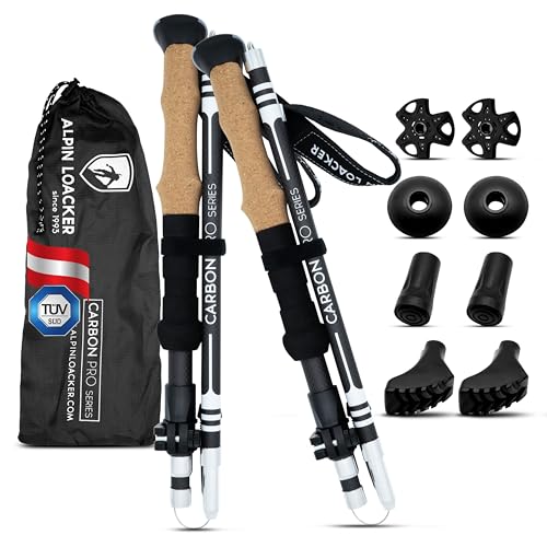 ALPIN LOACKER Wanderstöcke faltbar Carbon mit Korkgriff I Nordic Walking Stöcke Damen I Leichte Faltbare Trekkingstöcke Teleskop für Bergsport, 115-135 cm