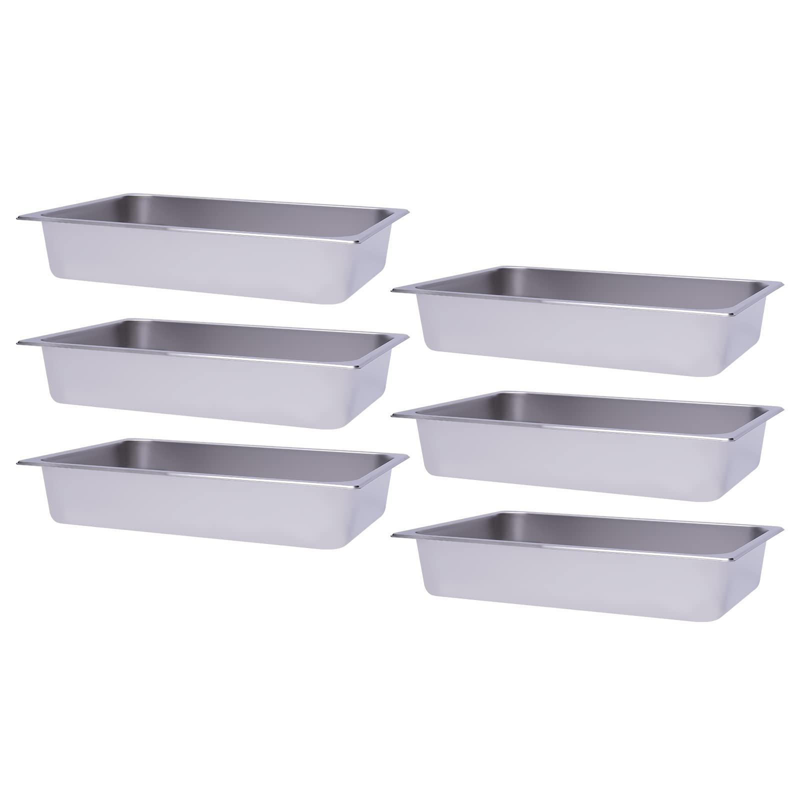 OUKANING VonVVer 1/1 1/2 recipientes de acero inoxidable para gastronomía, 6 unidades, recipientes comerciales apilables para hotel, 0,7 mm, para alimentos, tartas (1/1, 53 x 33 x 10 cm)