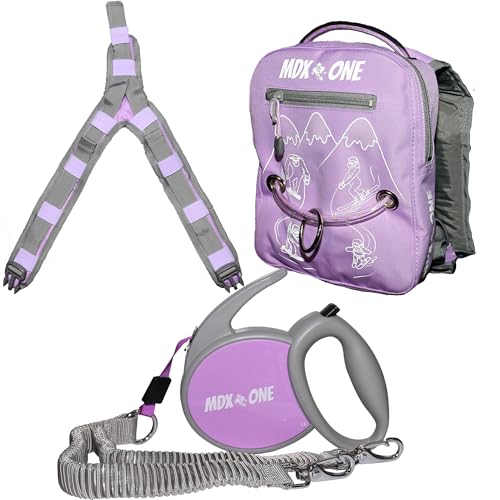 MDXONE Kinder-Snowboard-Ski-Geschirr mit einziehbarer Leine und absorbierenden Spanngurten und abnehmbarem Sitzgurt (Lavendel)