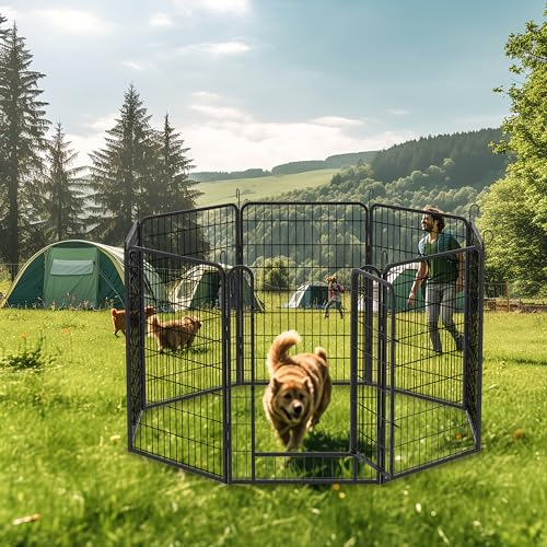 8-Panel Heavy Duty Metal Playpen with Door - 39.4" Tall Extra Large Dog Exercise Pen - 52.36"x52.36" Pet Fence for Indoor/Outdoor Use - for Large Dogs & Multiple Pets