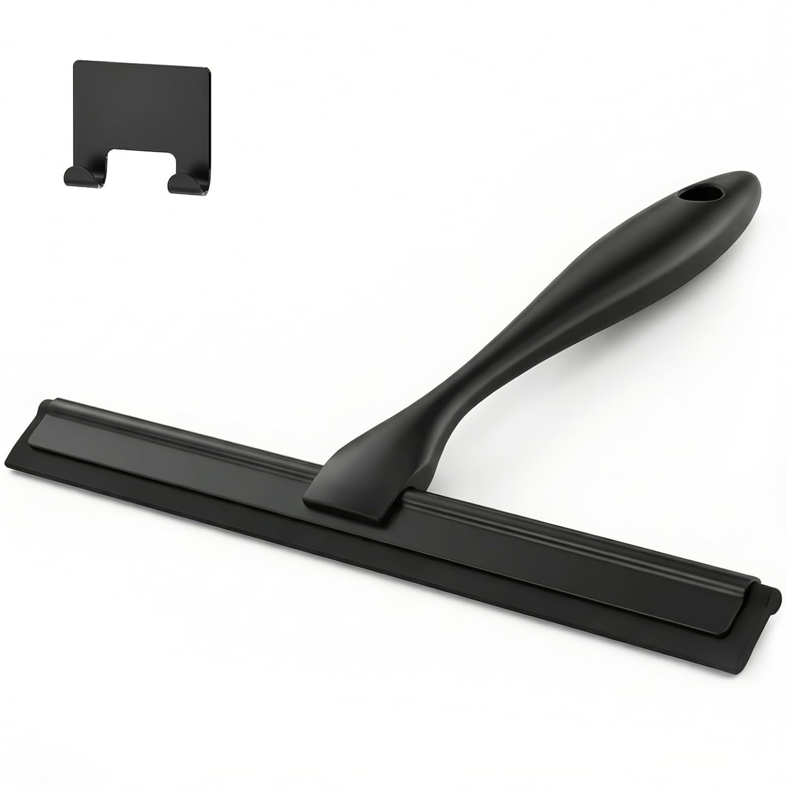 12-Inch All-Purpose Shower Squeegee for Shower Doors, Tile Shower Walls, Bathroom, Window, Glass and Car Windshield, Mirrors and Kitchen-Stainless Steel, Black