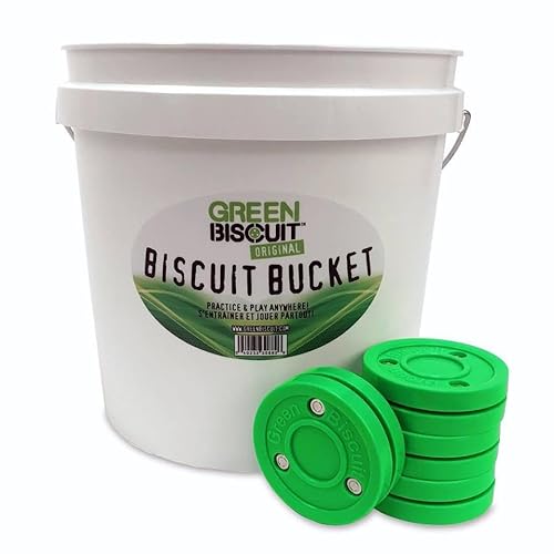 Green Biscuit Bucket 15-Pack Original Passer Hockey Pucks - Street Hockey Puck to Improve Stickhandling Skills and Passing