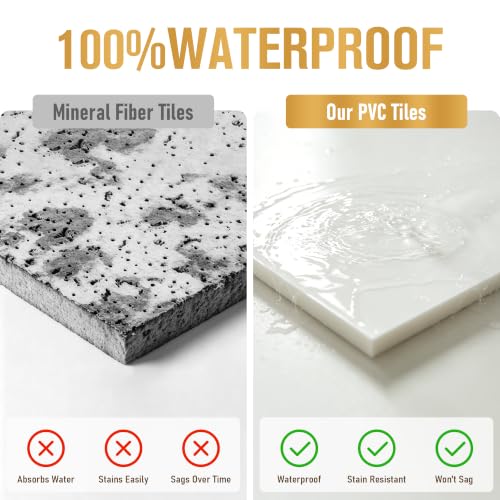 Azulejos de techo PVC 2x2 pies lisos impermeables ignífugos para sistema barra en T blanco 3