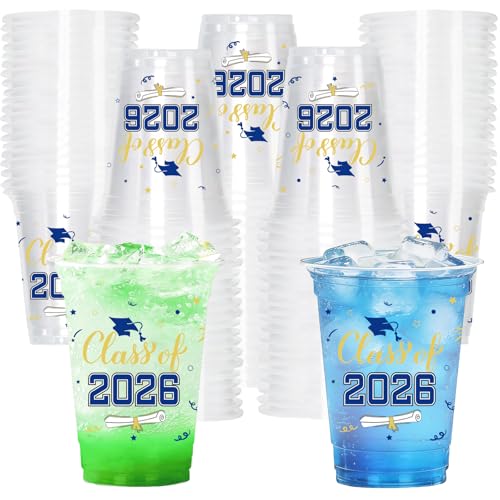 Boocikey 40 Pcs Graduation Cups 2026 16oz Graduation Plastic Cups Disposable Congrats Grad Cups Class of 2026 Grad Party Cups for graduation Party Supplies Tableware Decorations (Blue)