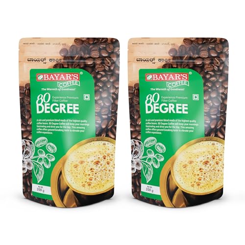 Image of Bayar's Coffee 80 Degree Filter Coffee Powder 200g | Bold South Indian Blend with 80% Coffee & 20% Chicory |Strong Decoction & Rich Aroma | Freshly Roasted & Ground for Every Cup - Pack of 2