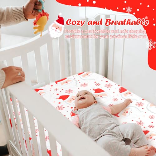 Image of JISEN Christmas Crib Sheet Santa Claus Fitted Crib Sheet for Boys Girls Crib Mattress Cover Baby Sheet for Standard Crib and Toddler Mattress Soft Breathable Baby Bed Sheet for Neutral 52x28 Inch