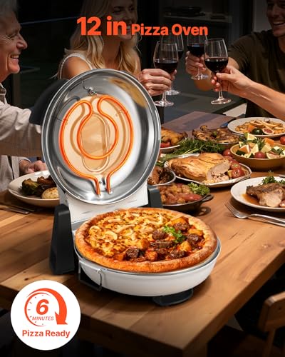 Image of VEVOR Pizza Oven Indoor, 12 in Electric Pizza Maker, 1200W Home Pizzas Cooker with Dual Temp Controls, 5 Heat Level, Max 788 ˚F Countertop Oven, Thermometer & Viewing Window for Precise Cook, White