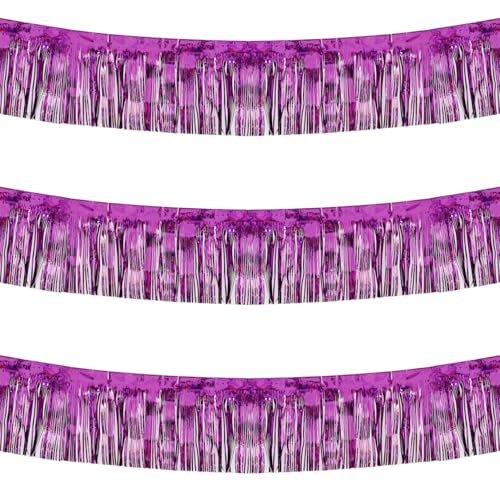 Image of Foil Fringe Garland - Pack of 3- Metallic Parade Floats Skirting Tinsel Streamers Banner for Birthday Wedding Dec 4th of July Homecoming Float (Purple)