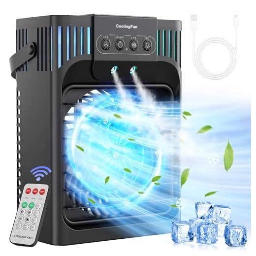 FethFire Aire Acondicionado Portatil Silencioso,1200ML Enfriador de Aire con Mando,3 Velocidades,3 Modos,2-8H Timer,7 LEDs,10W Climatizador Portatil Evaporativo para Dormitorios,Habitación,Oficina