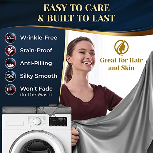 Decolure Satin Sheet Queen Set 4Pcs - Genuine & Luxurious Silk Feel Sheets Queen W/Deep Pocket - Elegant All-Season Satin Silky Soft Queen Size Satin Bed Sheets - Comfy Satin Sheets Set (Stone Grey) #TOP3