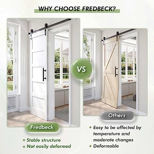 Image of Fredbeck 38x80 inch White Barn Door with 6.6 FT Sliding Door Hardware Kit Included & Handle,MDF,Solid PVC Surface,DIY Assembly,5-Panel