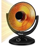 Kissair Parabolic Space Heater, 65° Oscillating Heat Dish with Thermostat and Time, 2 Modes Radiant Dish Heater with Tip-Over and Overheating Protection, Radiant Heaters for Indoor Use, 800W