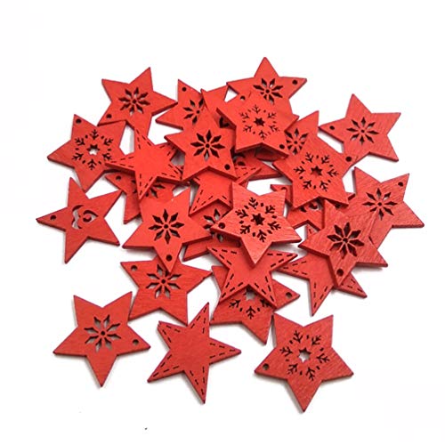 MAGICLULU 50 Stück Holz rot Weihnachtsstern Anhänger Mini Holz Rot...