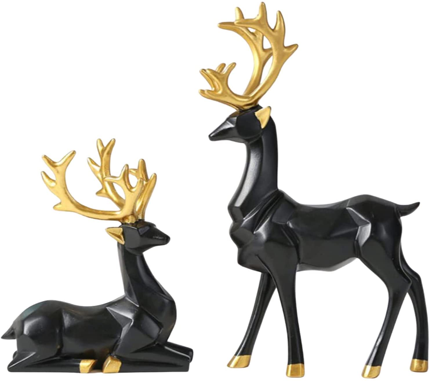 2 Pieces Elk Shaped Resin Sculpture Nordic Decorative Abstract Artware Desktop Figurine Statue Decor For Home Décor Reindeer Ornaments For Living Room (Color : Black)