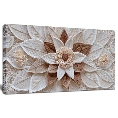 ORKARLUMENT Boho Floral Wall Art White and Brown Canvas Prints 20"X40" by ORKARLUMENT - Used condition - US$46.07